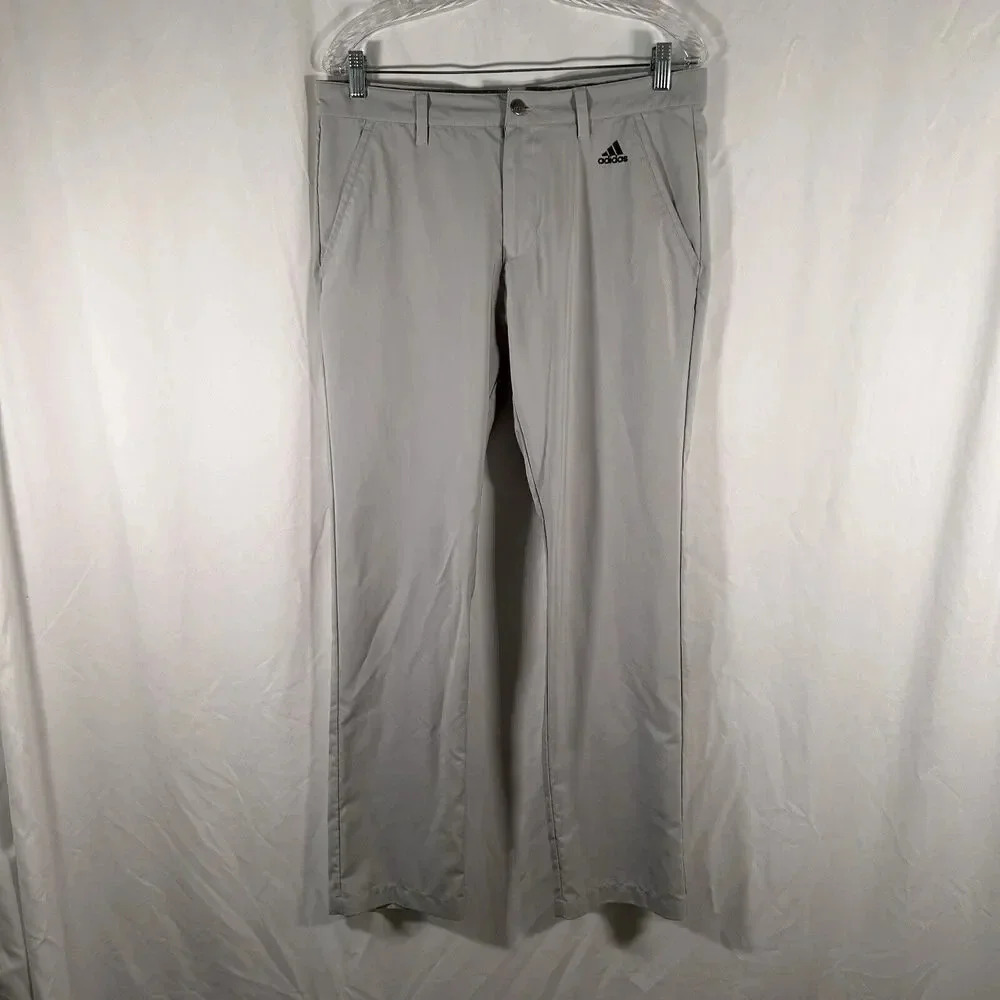 adidas Athletic Pants Men's 34 Grey Pockets Lightweight 32" Inseam Button